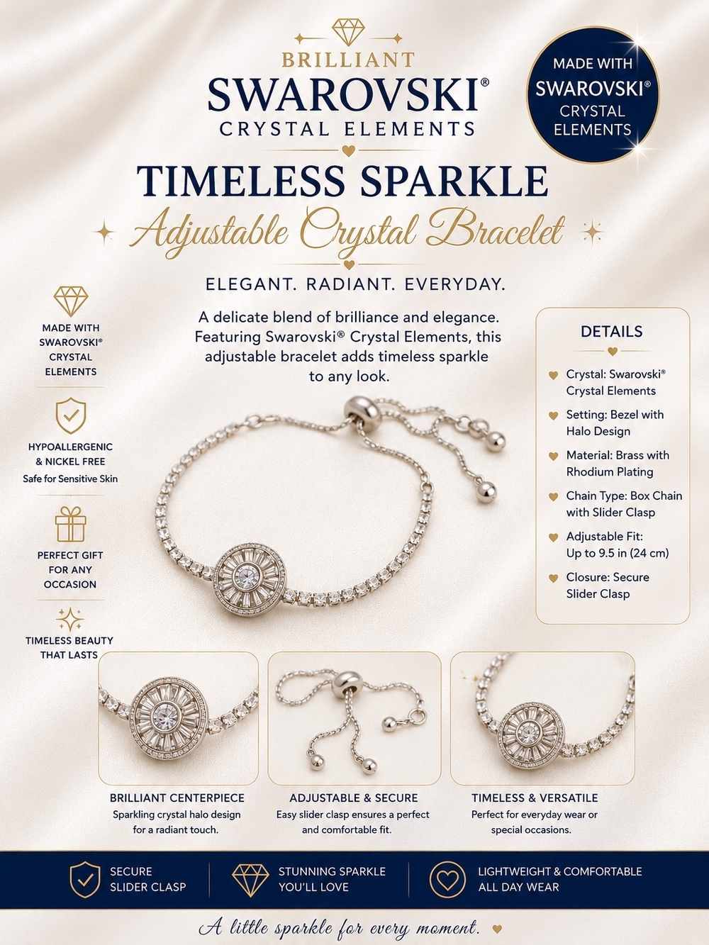 Silver Crystal Halo Adjustable Bracelet